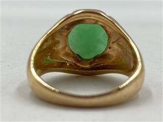 14K Yellow Gold & Synthetic Nephrite Jade Stone Ring 8.6g
